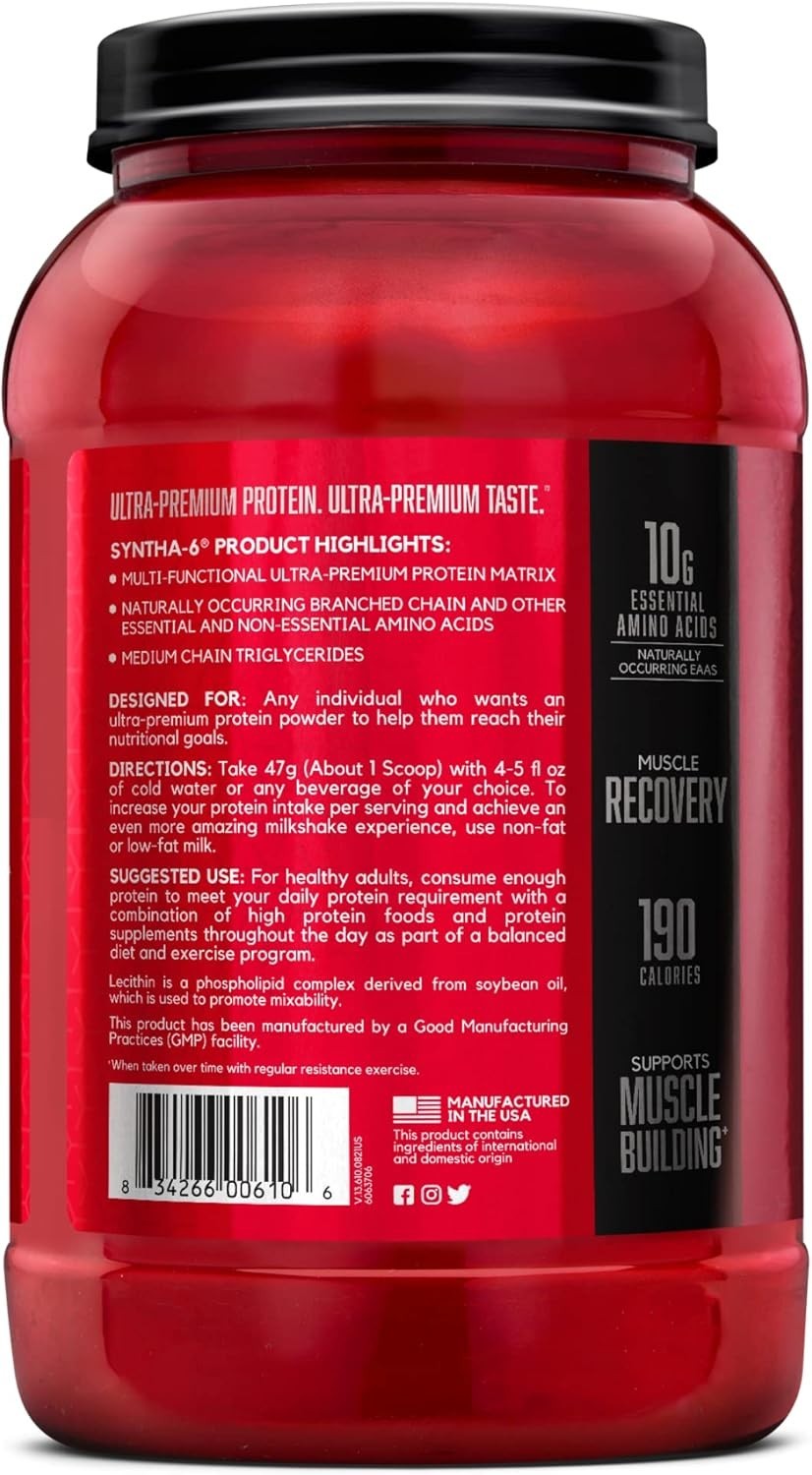 BSN Syntha-6 Protein Blend Whey Casein Milk Isolate Vanilla 28 Servings Fiber