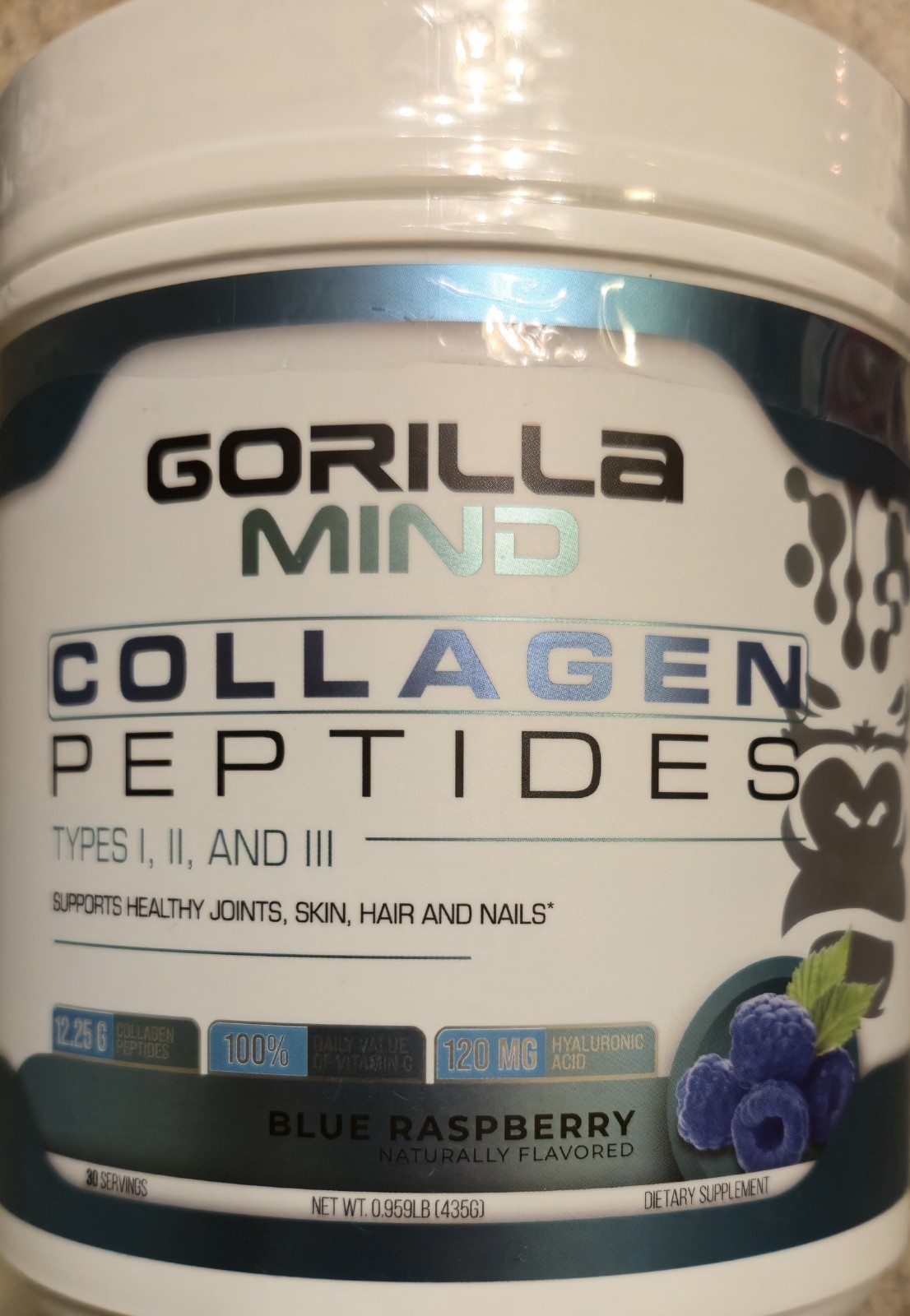 Gorilla Minds COLLAGEN PEPTIDES 1.5 lb (30 Serv) Na Blue Raspberry BEST BY 12/26