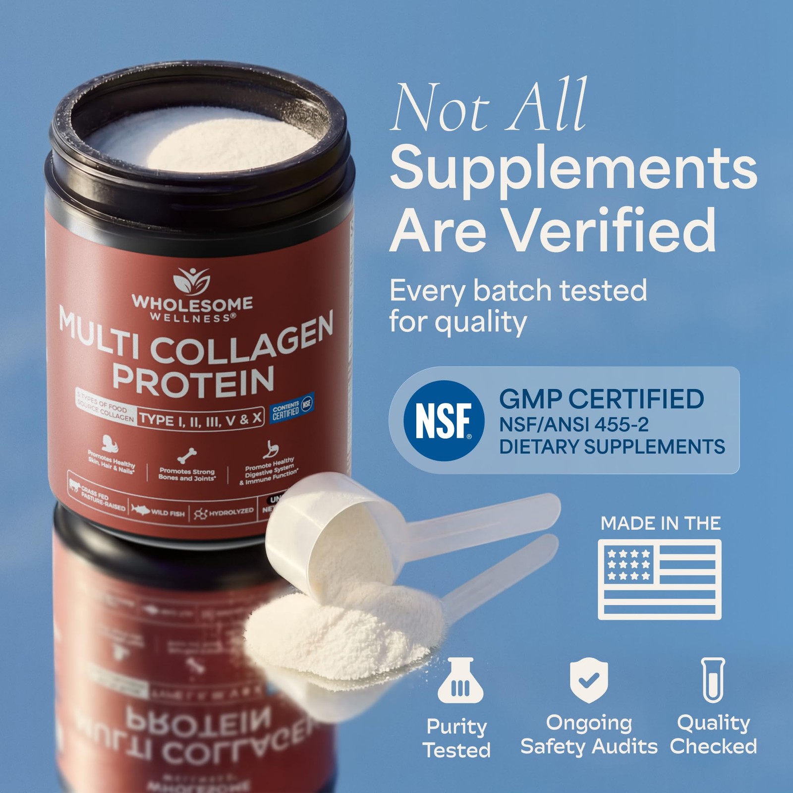 Wholesome Wellness Premium Multi Collagen 1 Pound (Pack of 1), Naturulse 95