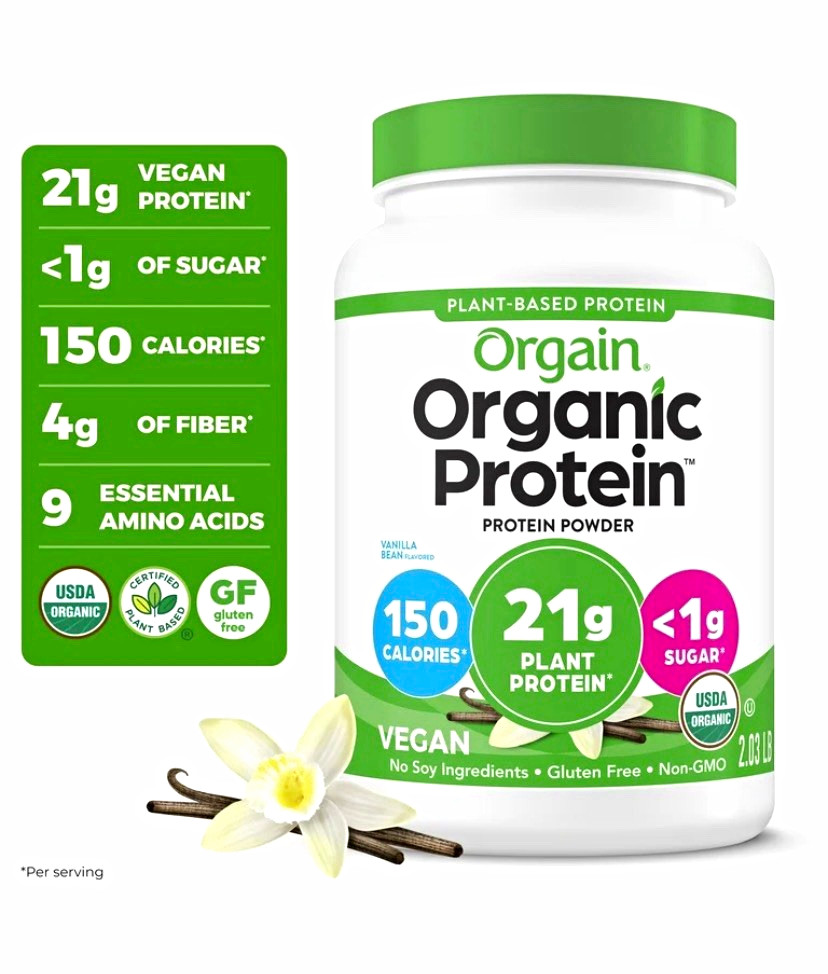 Orgain Organic Plant-Based Protein Powder Vanilla Bean Vegan 2.03 lb