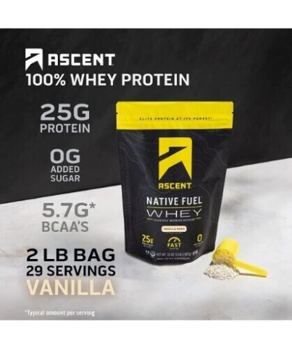 Ascent Native Fuel Whey Protein Vanilla Bean, 4.25 lbs