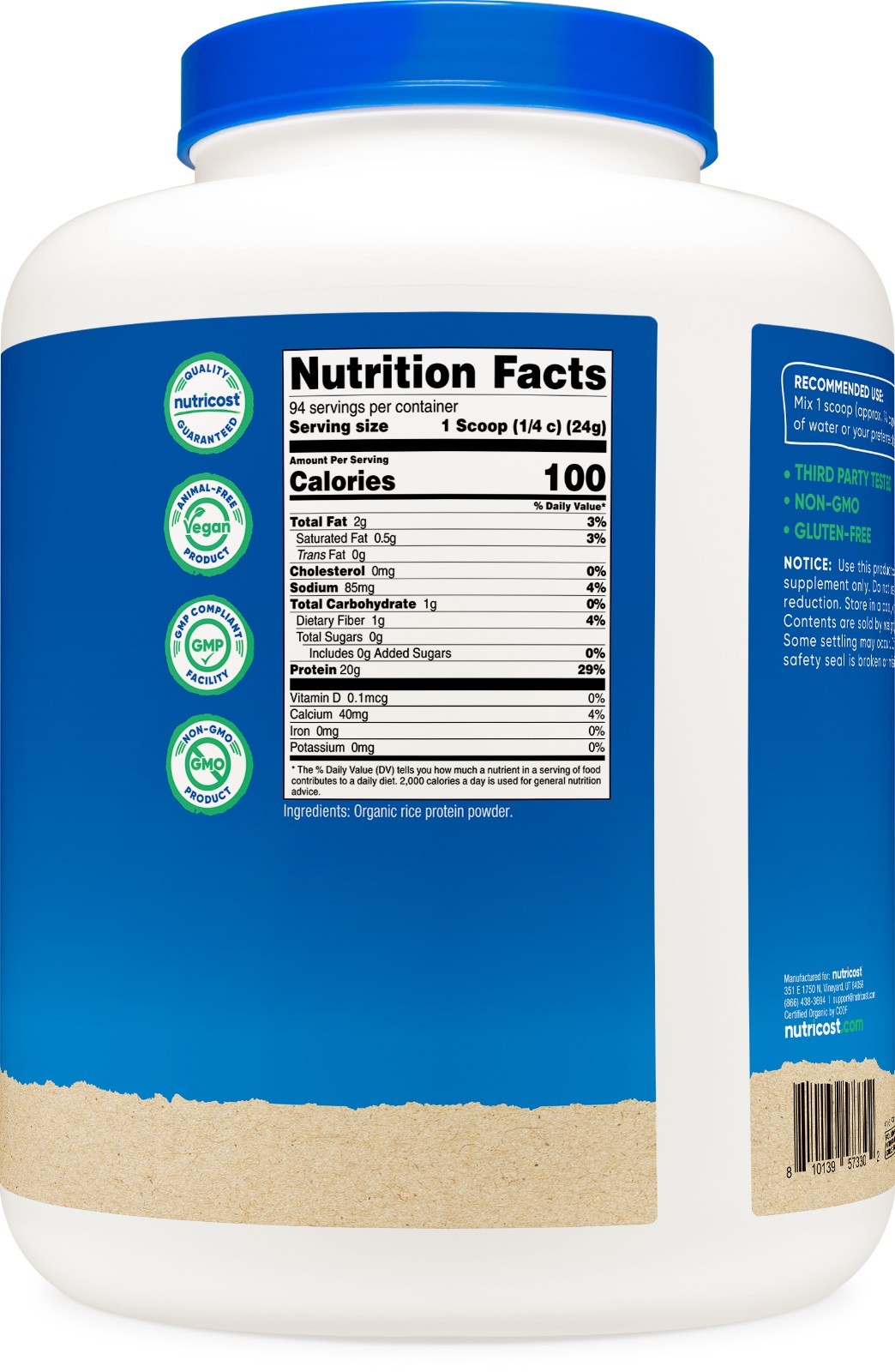 Nutricost Organic Rice Protein Powder (5 LB) – Gluten-Free, Non-GMO