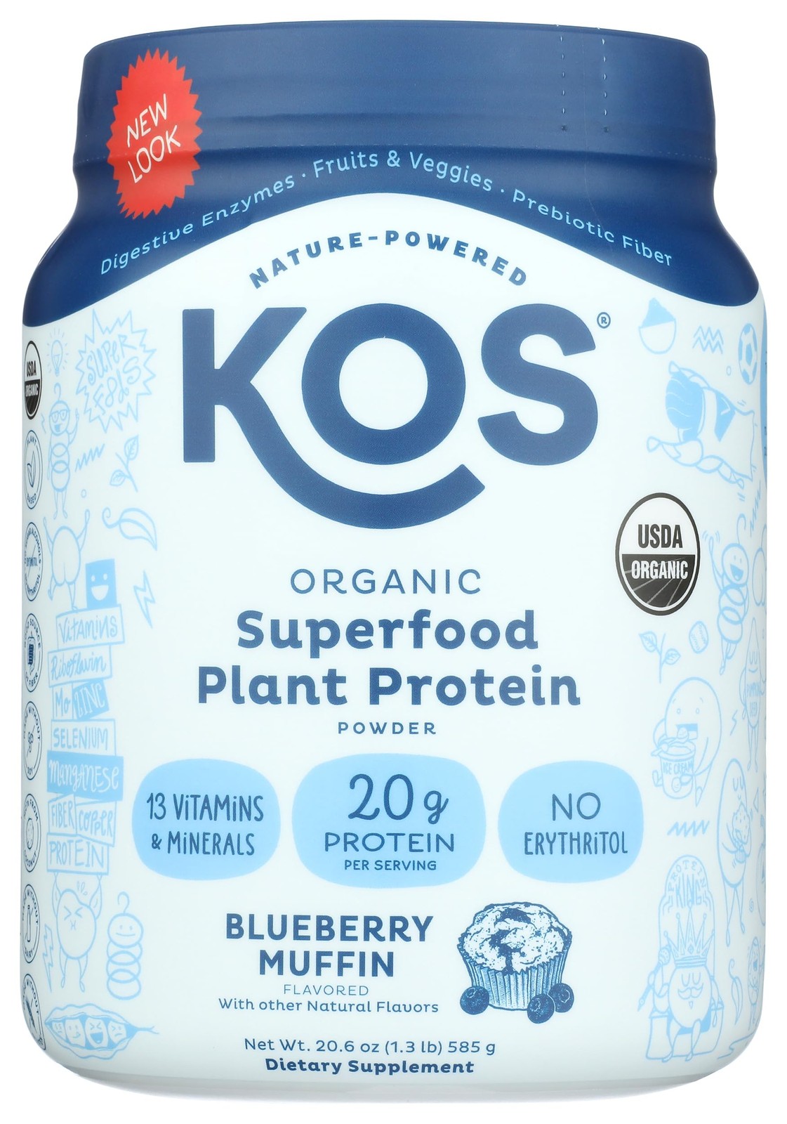 KOS Plant Based Protein Powder, Blueberry Muffin – 20.6 Ounce (Pack of 1)