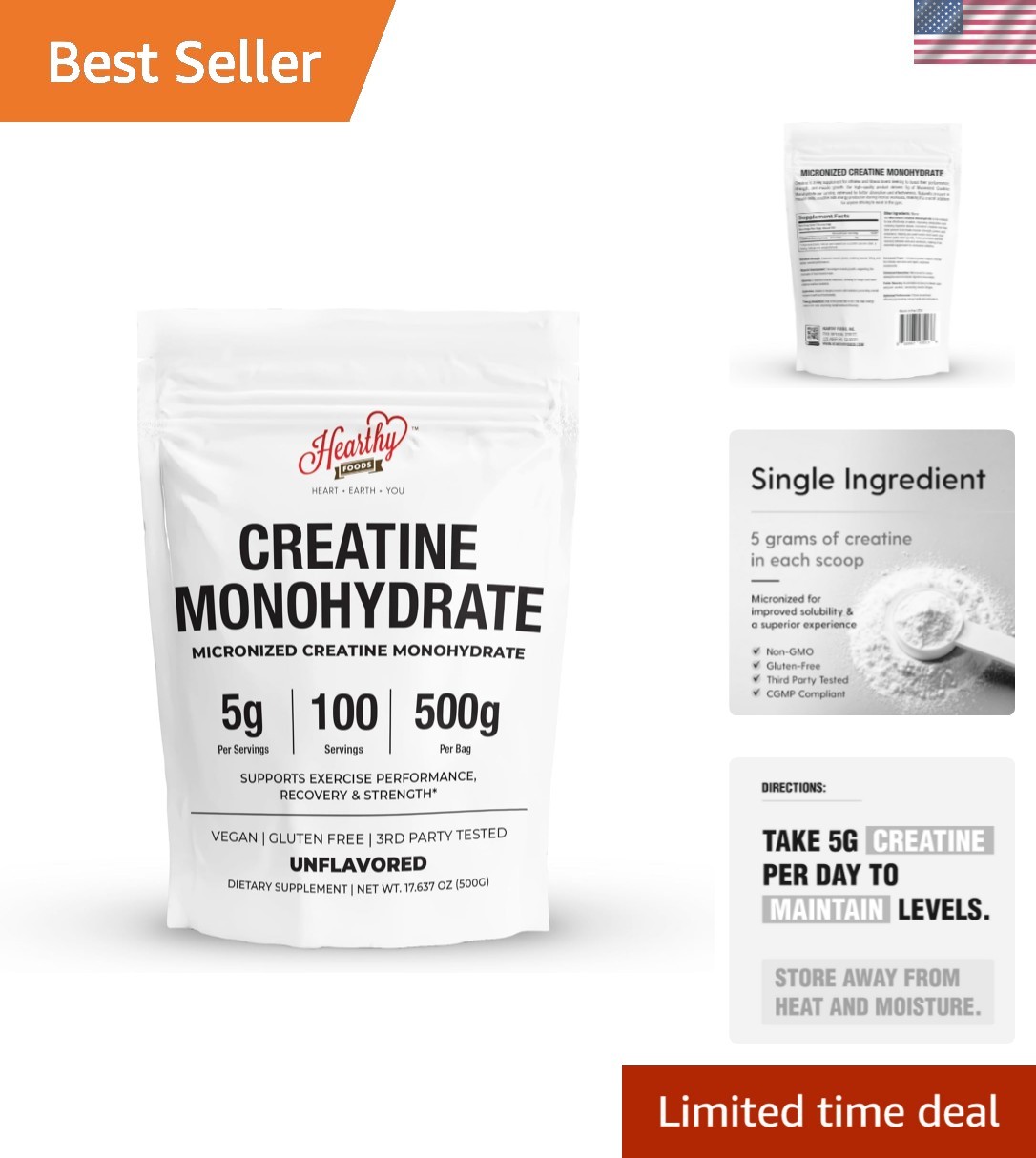 100% Pure Micronized Creatine Monohydrate Powder – 500g for Athletic Performance