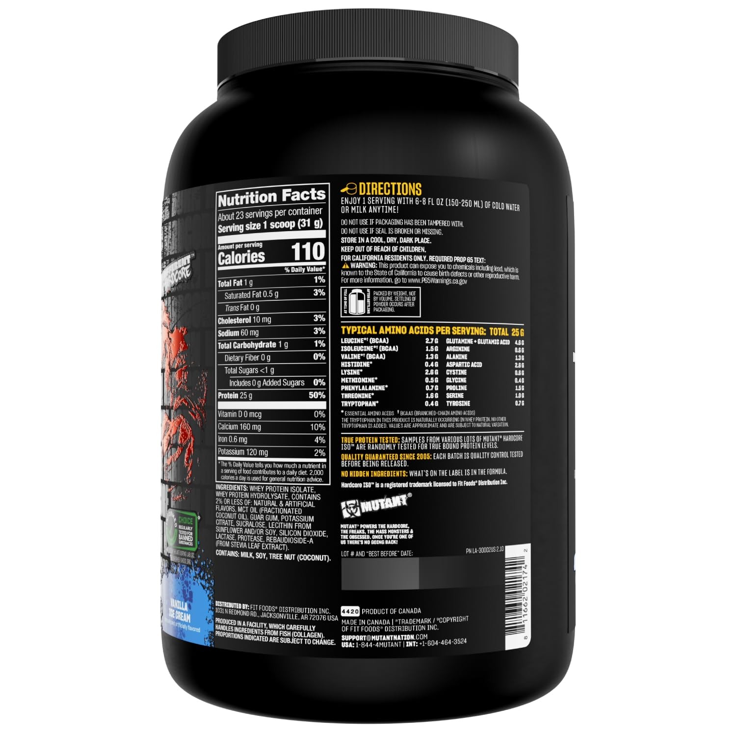 Mutant Hardcore ISO Whey Protein Isolate Powder Acts Fast to Help Recover, Bu…