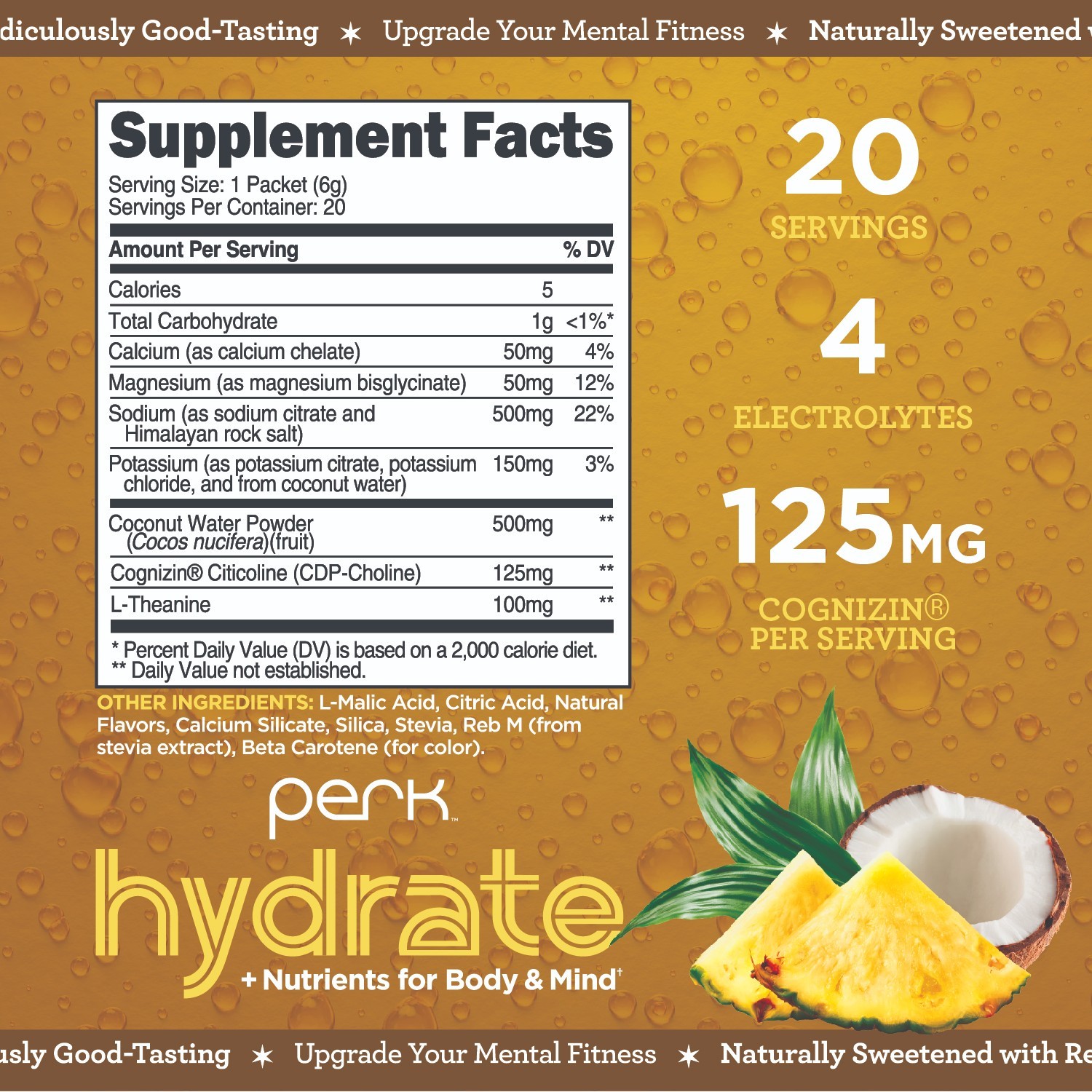 Perk Hydrate Electrolyte Stickpacks Pina Colada Flavored (20 Packets)