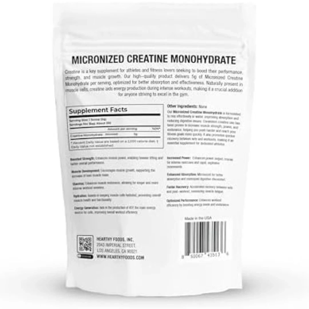 HEARTHY FOODS Creatine Monohydrate Powder 500g 100 Servings Unflavored