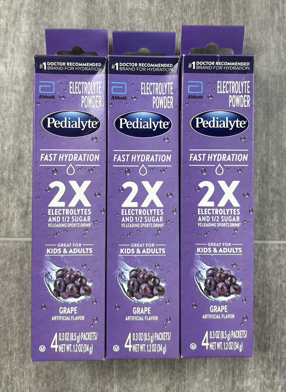 PEDIALYTE ELECTROLYTE POWDER PACKETS GRAPE 4 CT X 3 (12 TOTAL) EXP JAN 2027