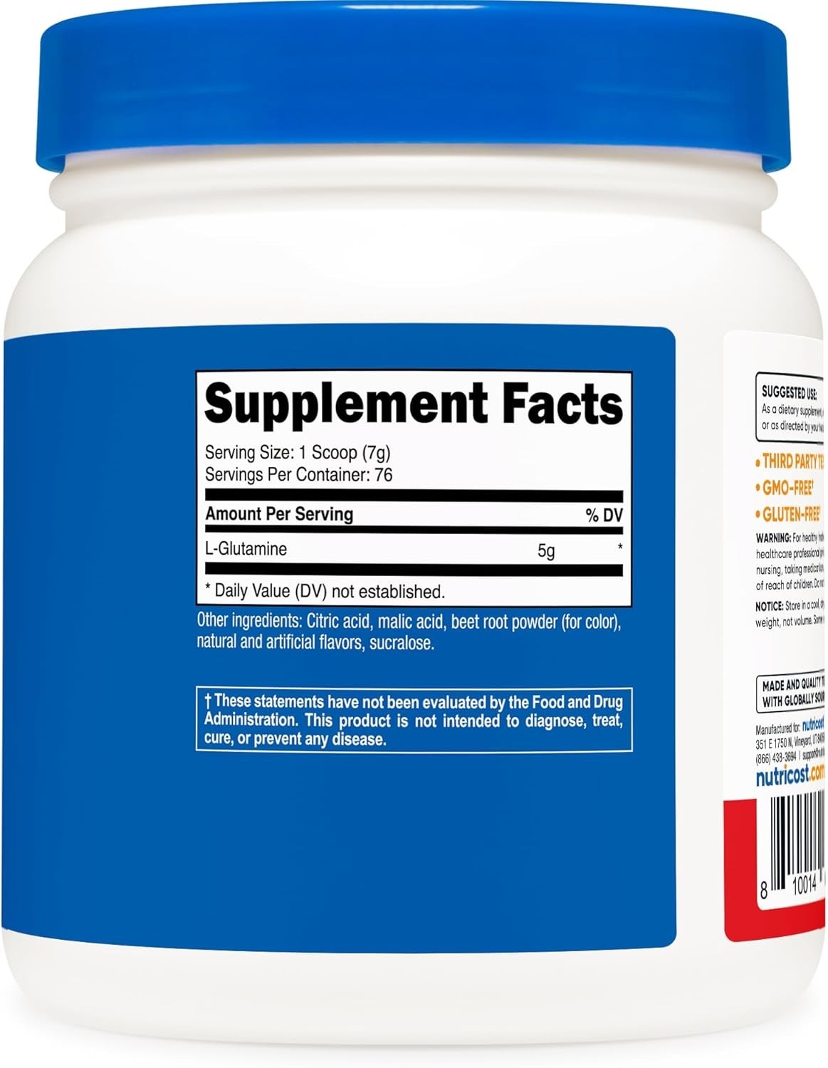 Gluten-Free L-Glutamine Powder 500g – 76 Servings in Fruity Punch Flavor