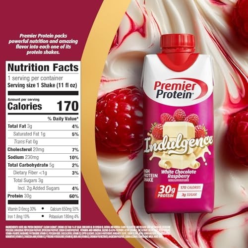 Premier Protein Shake INDULGENCE, White Chocolate Raspberry, 30g Protein, 170