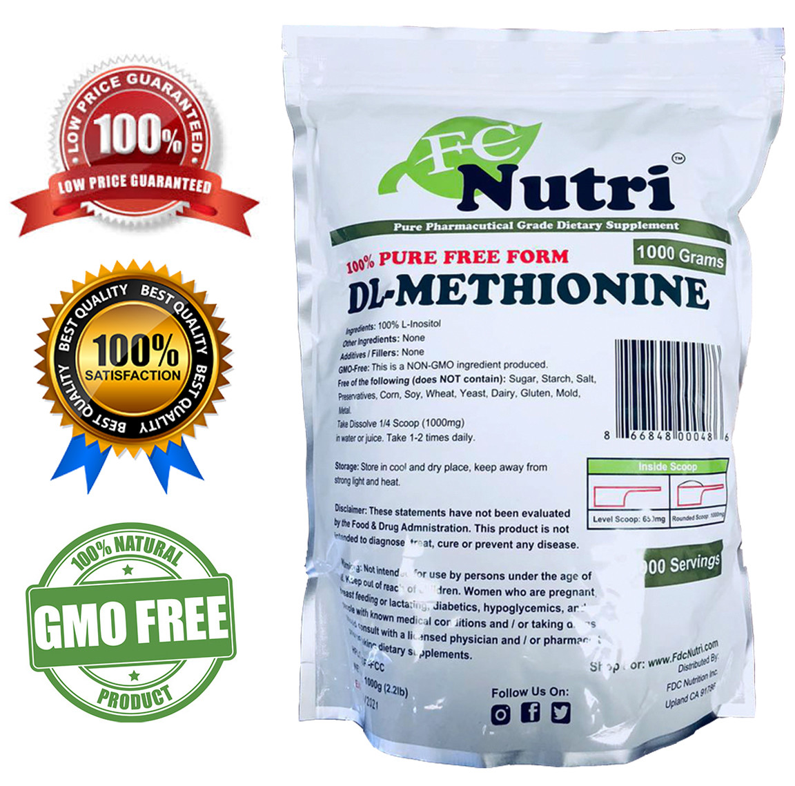 DL-Methionine Powder 100%pure 2.2lb (1000 grams)