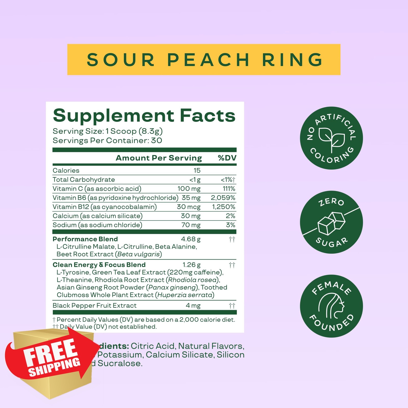 Bloom Nutrition Sour Peach Ring pre-workout 30 servings