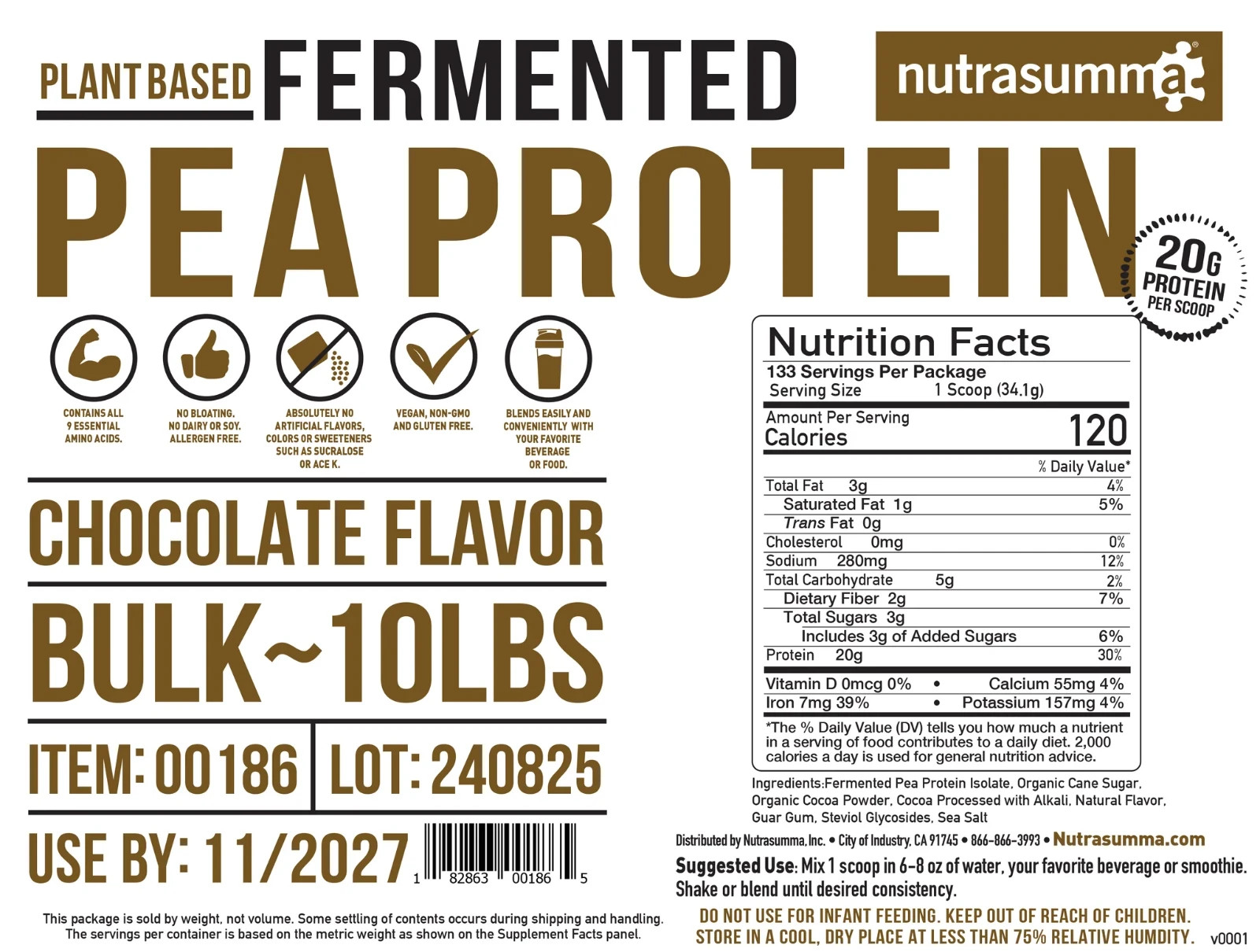 Nutrasumma Fermented Pea Protein Chocolate 10 lbs