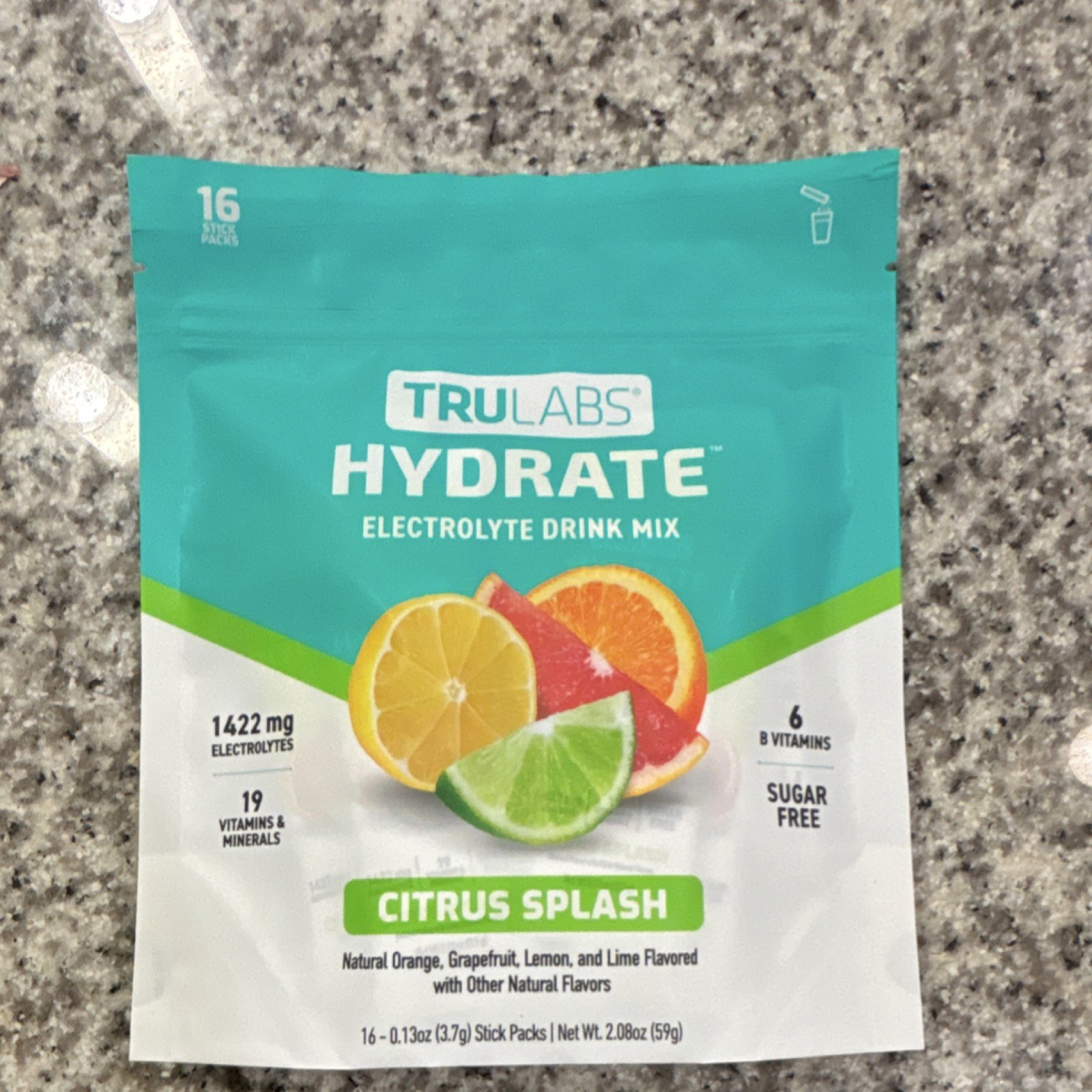 TRULABS Hydrate Electrolyte Drink Mix Powder Citrus Splash Sugar-Free 16 Packs