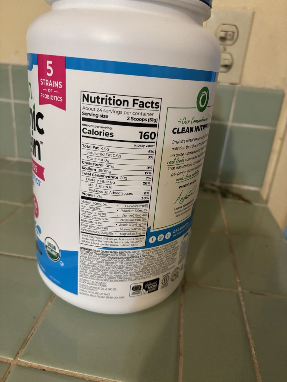 Orgain Organic Protein and Plant Based Protein Powder, Vanilla Bean, 2.7 lbs