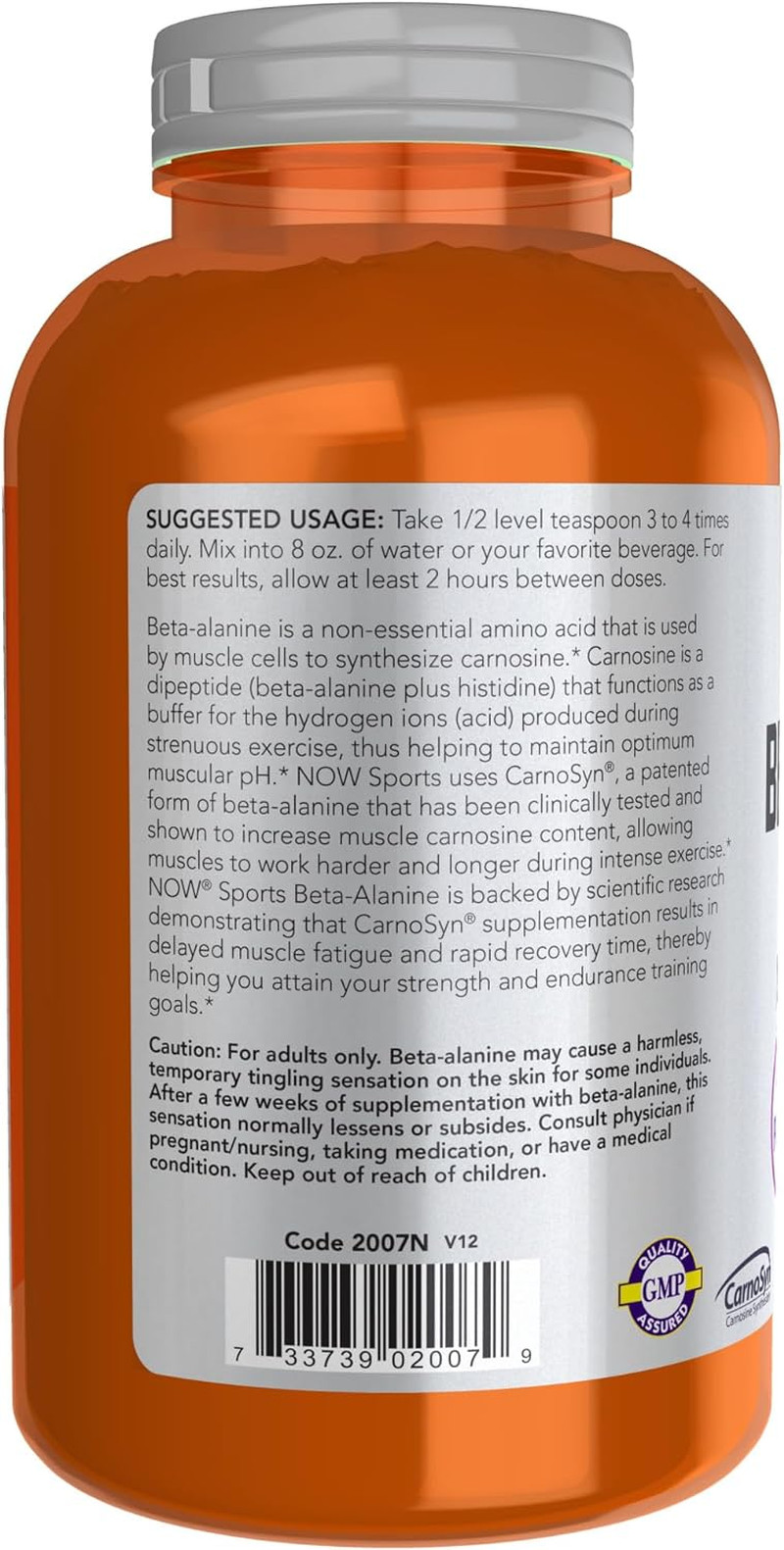 NOW Sports Beta-Alanine Pure Powder 2,000 Mg, Muscular Endurance, 500 Grams