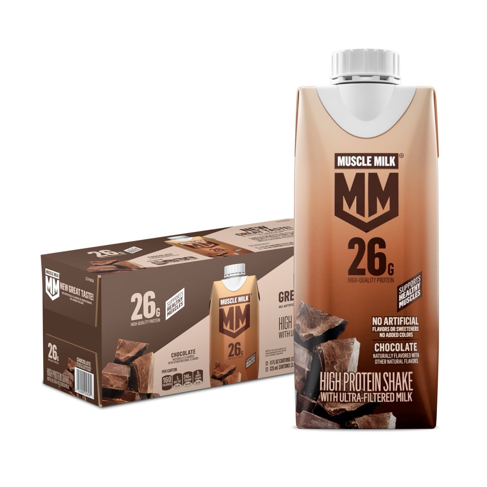 Muscle Milk High Protein Shake, Chocolate 🍫 11 fl oz Cartons (12 Pack)