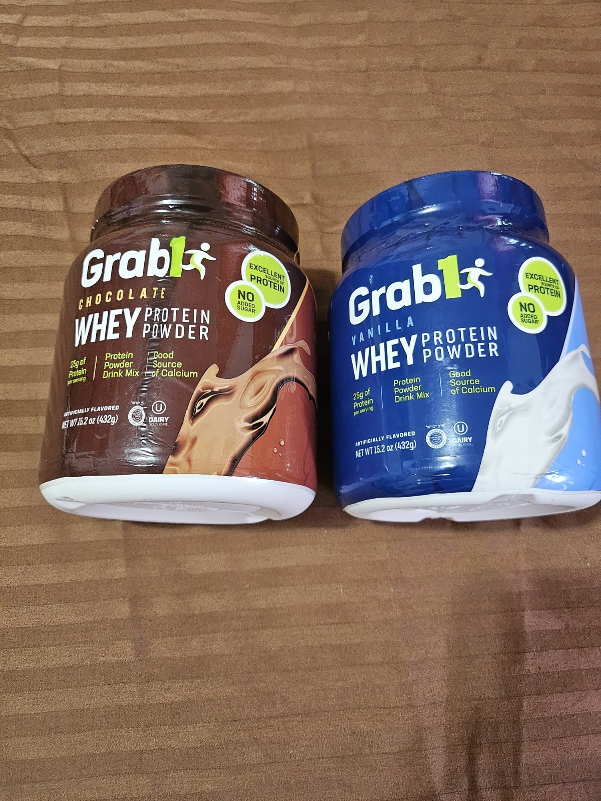 Grab1 Chocolate Whey Protein Powder & Grab1 Vanilla Whey Protein Powder 2-15.2oz