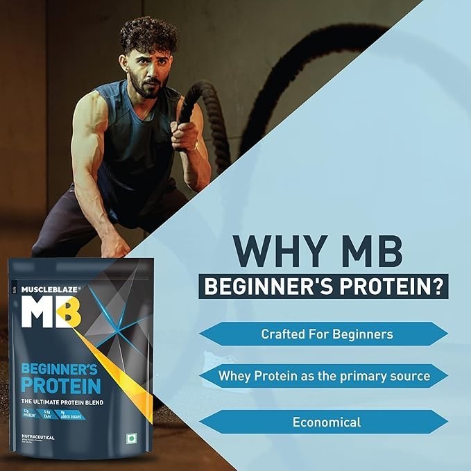 MuscleBlaze Beginner’s Whey Protein Powder, Chocolate (500g / 1.1lbs) | 12g Prot
