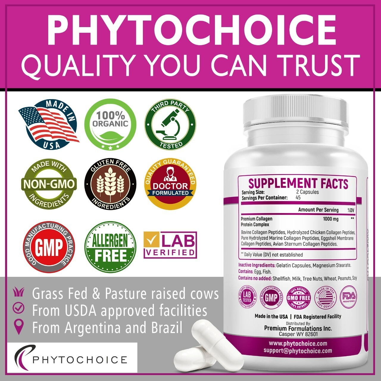 Multi Collagen Peptides-90 Capsules-Type I,II,III,V,X Anti-Aging Collagen Pills