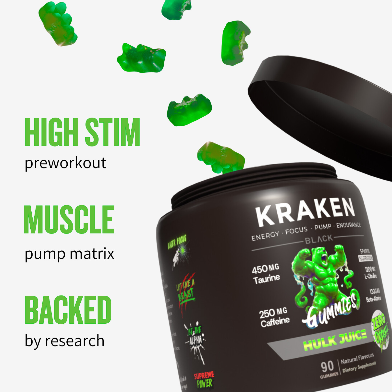 Kraken Preworkout Gummies Stim ENERGY, LASER FOCUS, HUGE PUMPS by The Gummy Lab