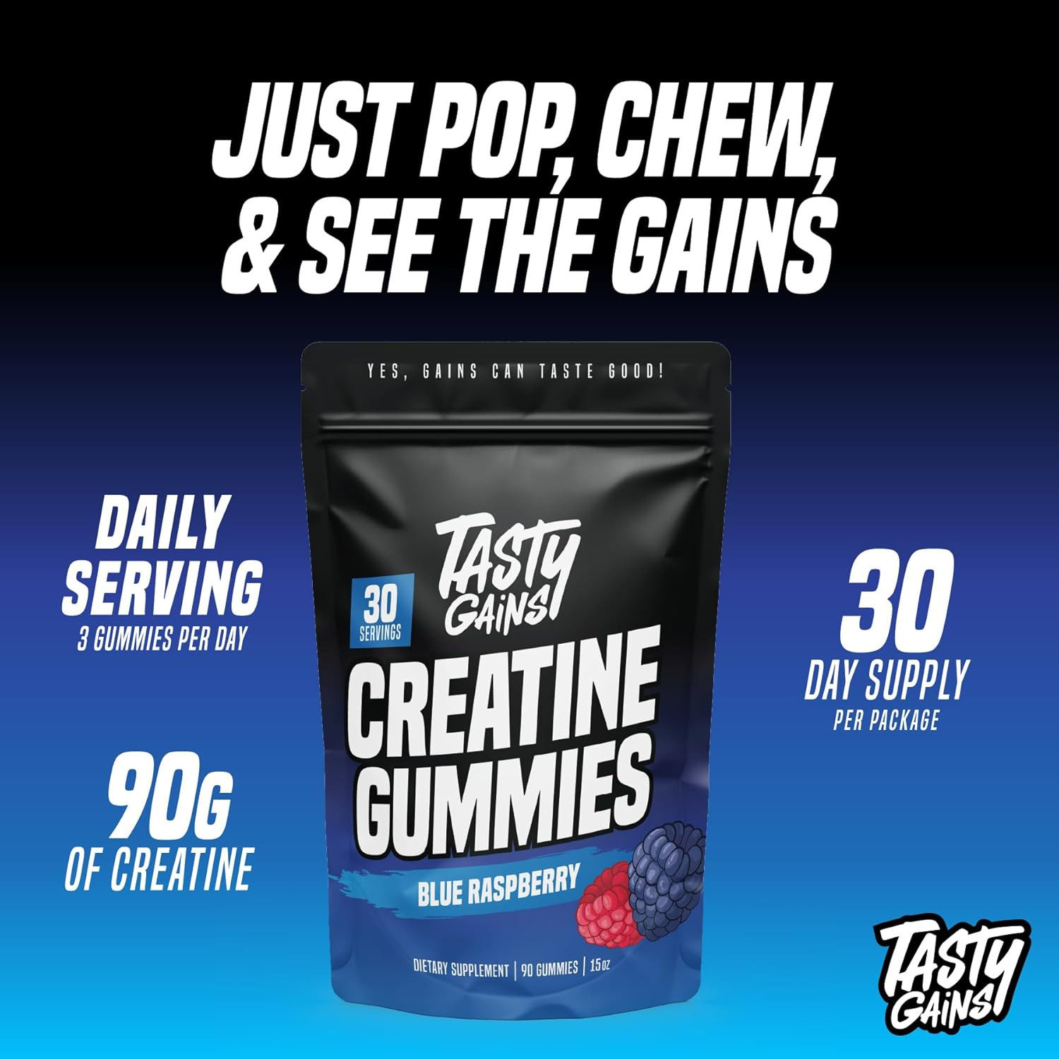 Creatine Gummies – 90G of Creatine Monohydrate – Workout Supplements – Build Mus