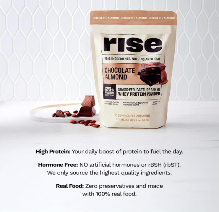 Rise Grass-Fed Whey Protein Powder, Chocolate Almond, 2.4 lb, 25g Protein