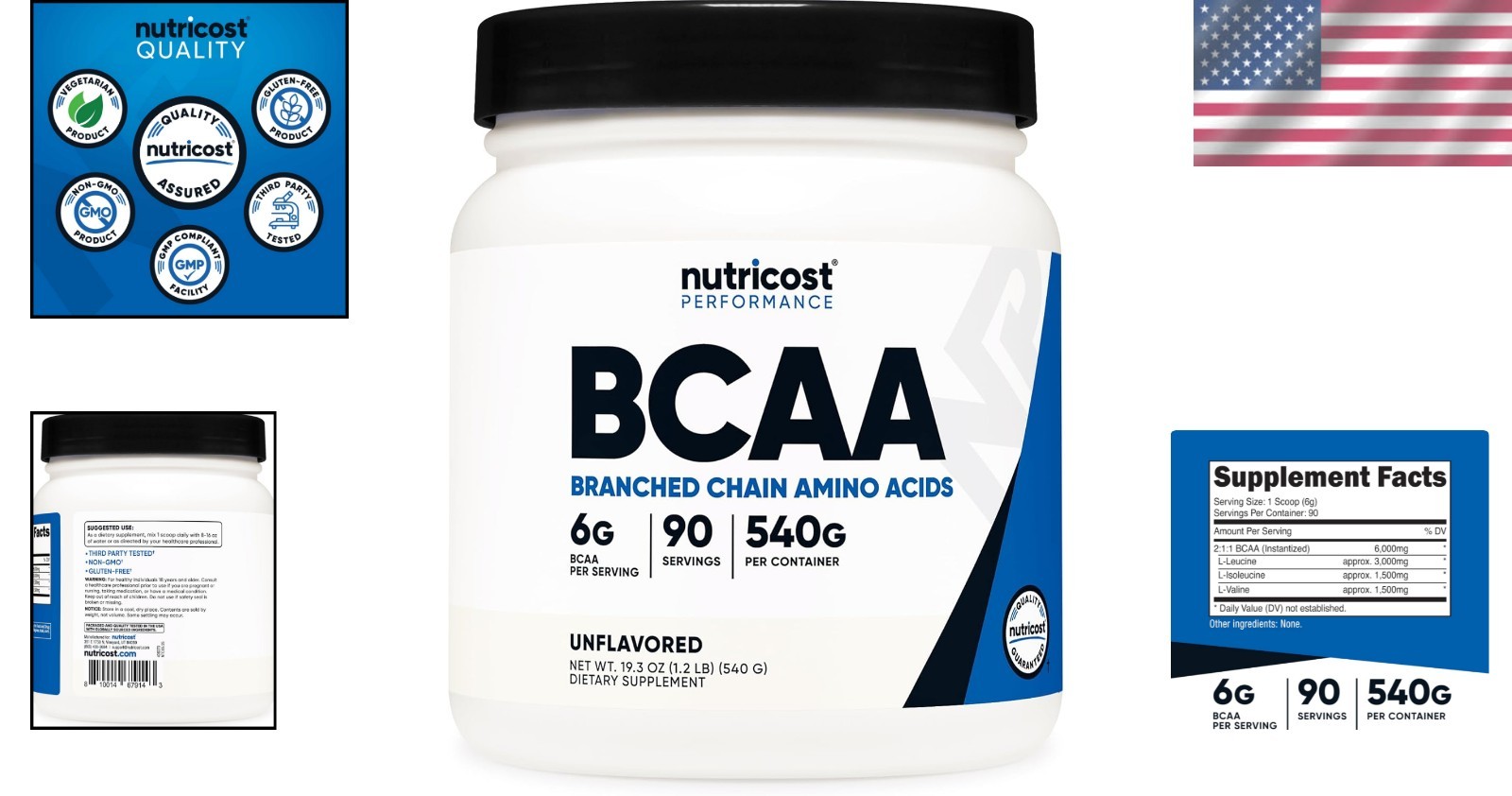 BCAA Powder 2:1:1 – 19.2 Oz Unflavored Vegetarian Supplement for All Ages