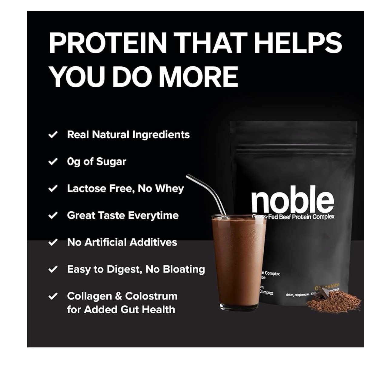 Noble Origin All-In-One Grass Fed Beef Protein Powder-Collagen-No Whey-CHOCOLATE