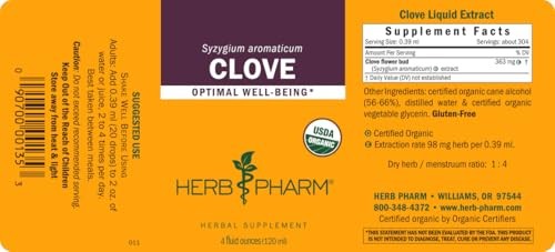Herb Pharm Organic Clove Liquid Extract – 4 fl oz – Oral & Digestion Support