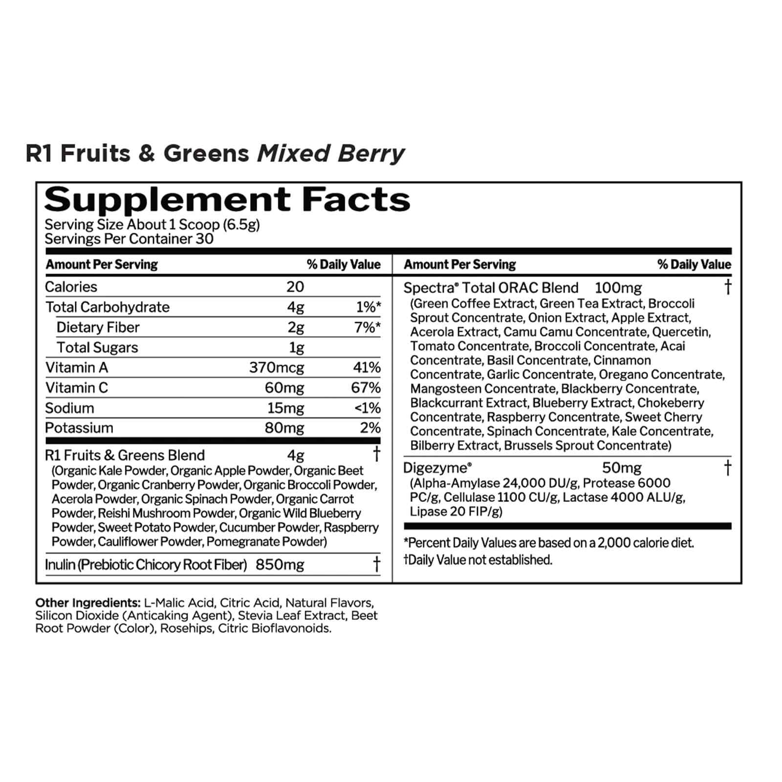 RULE 1 Fruits Greens Antioxidants 30 serv Mixed Berry 285g