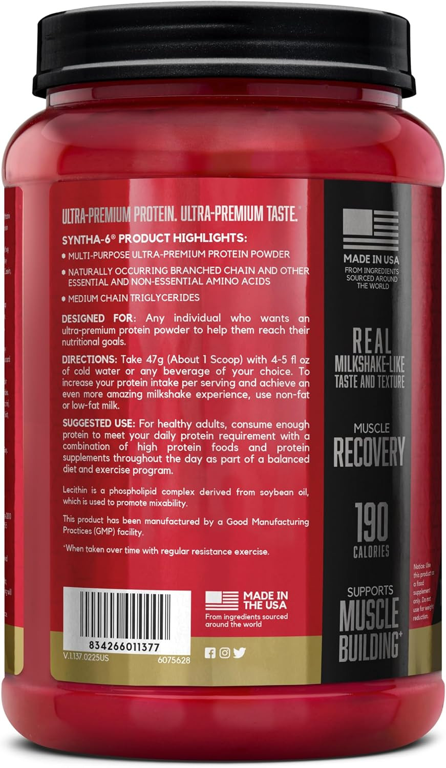 SYNTHA-6 Premium Protein Powder with 6G of Fiber, Whey Isolate, Micellar Casein,