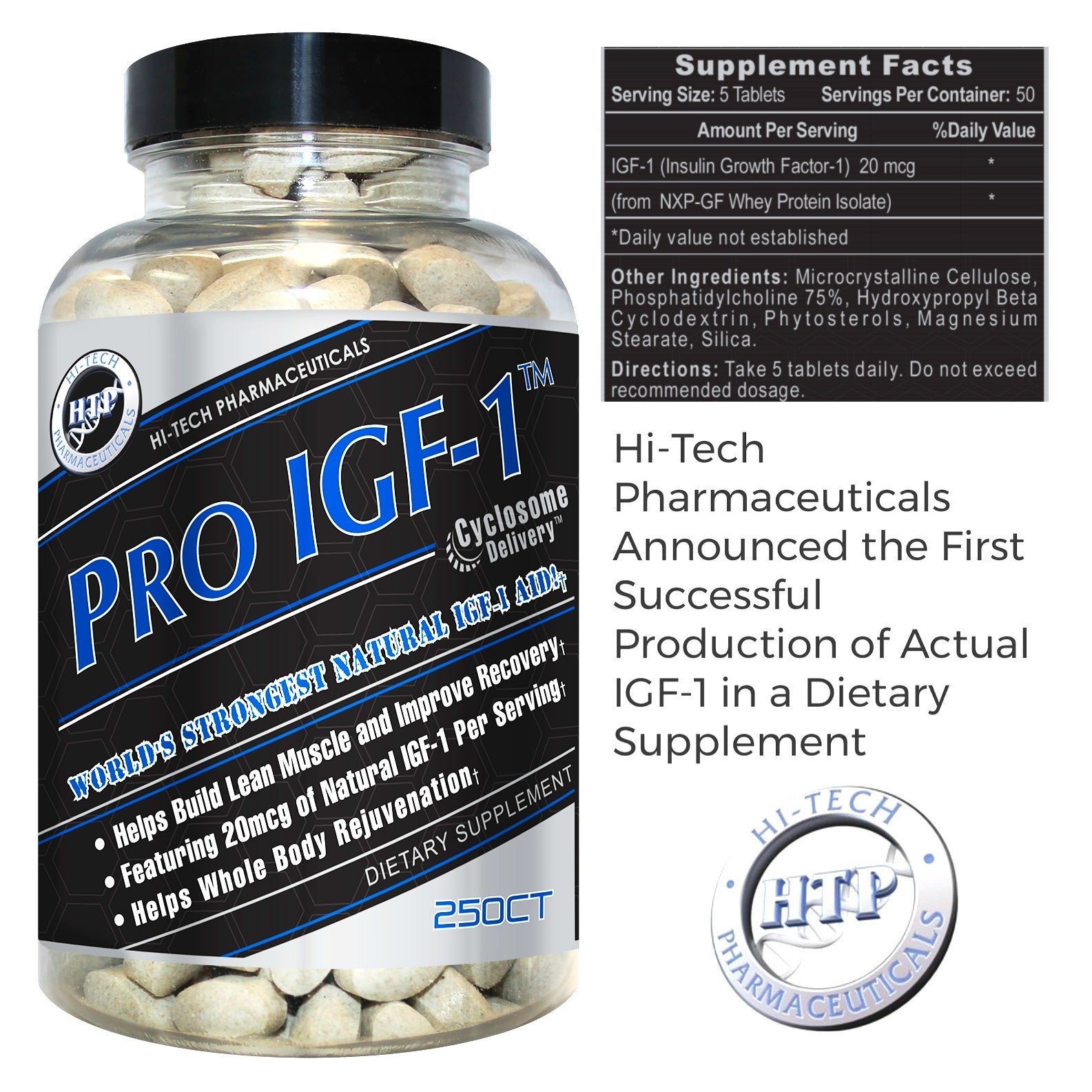 Hi-Tech Pharmaceuticals PRO IGF-1 250 Tablets Build Muscle & Improve Recovery