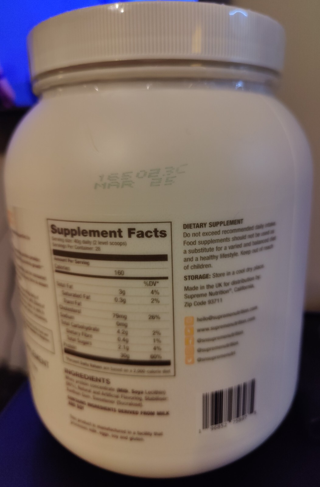 Supreme Protein Whey Concentrate Powder – Vanilla Cream 840 grams protein / jug