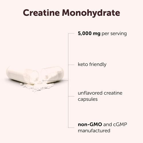 Creatine Monohydrate 5000mg 500 Capsules Pure Keto Non-GMO