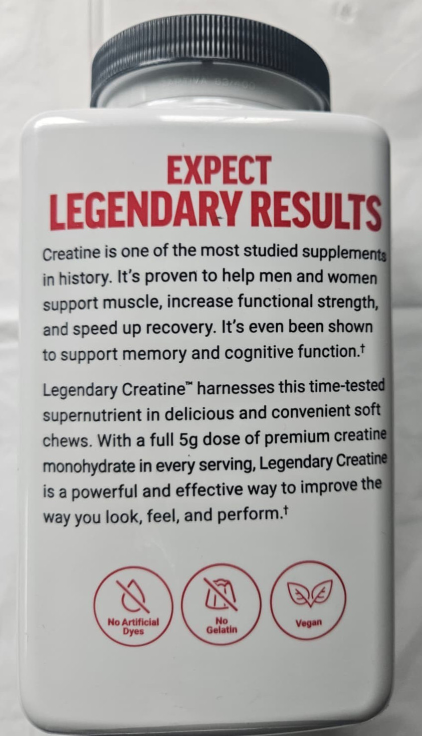 Force Factor Legendary 5g Creatine Monohydrate Chews, Berry Blast-60 Soft Chews