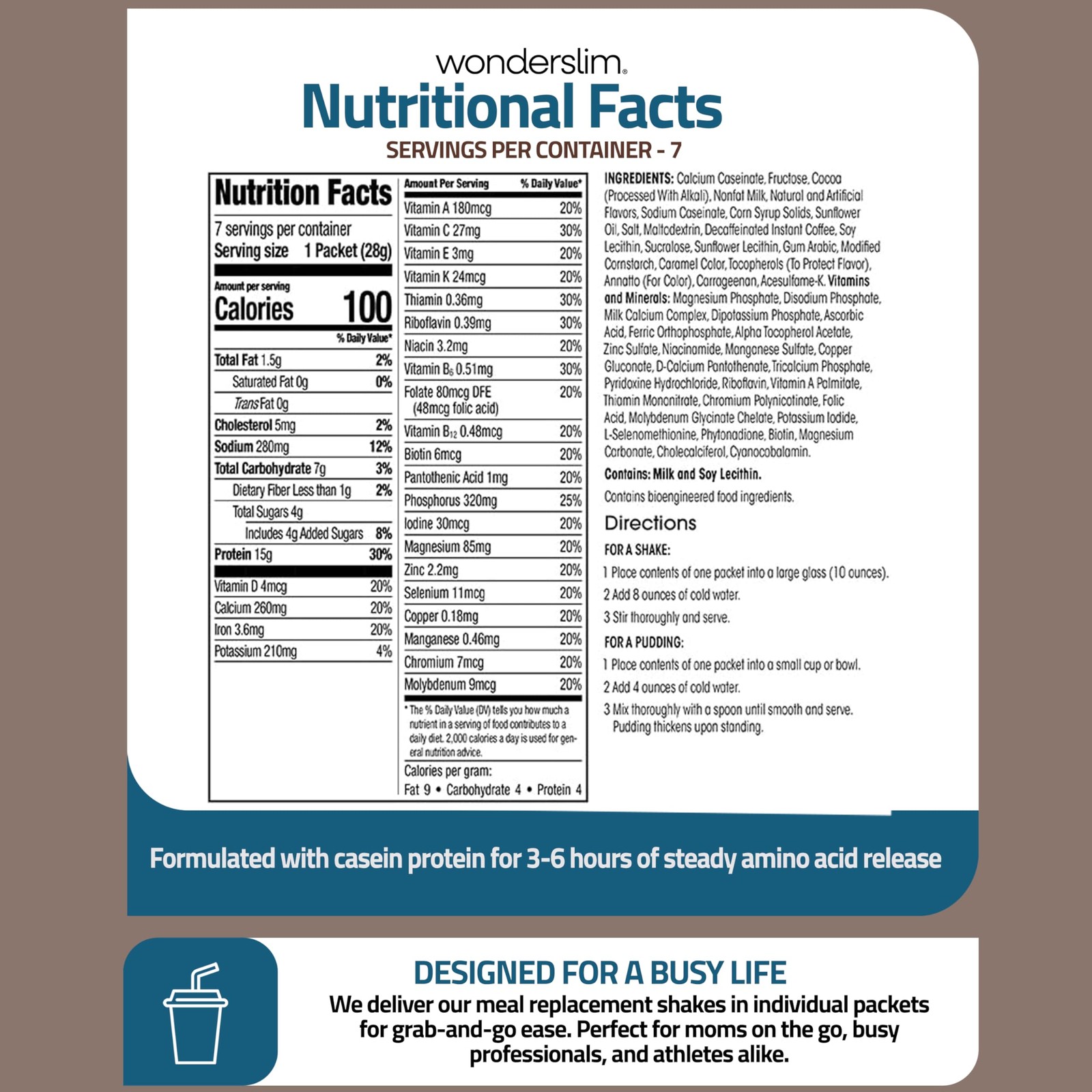 WonderSlim Protein Meal Replacement Shake – 15g Protein, 24 Vitamins & Minera…