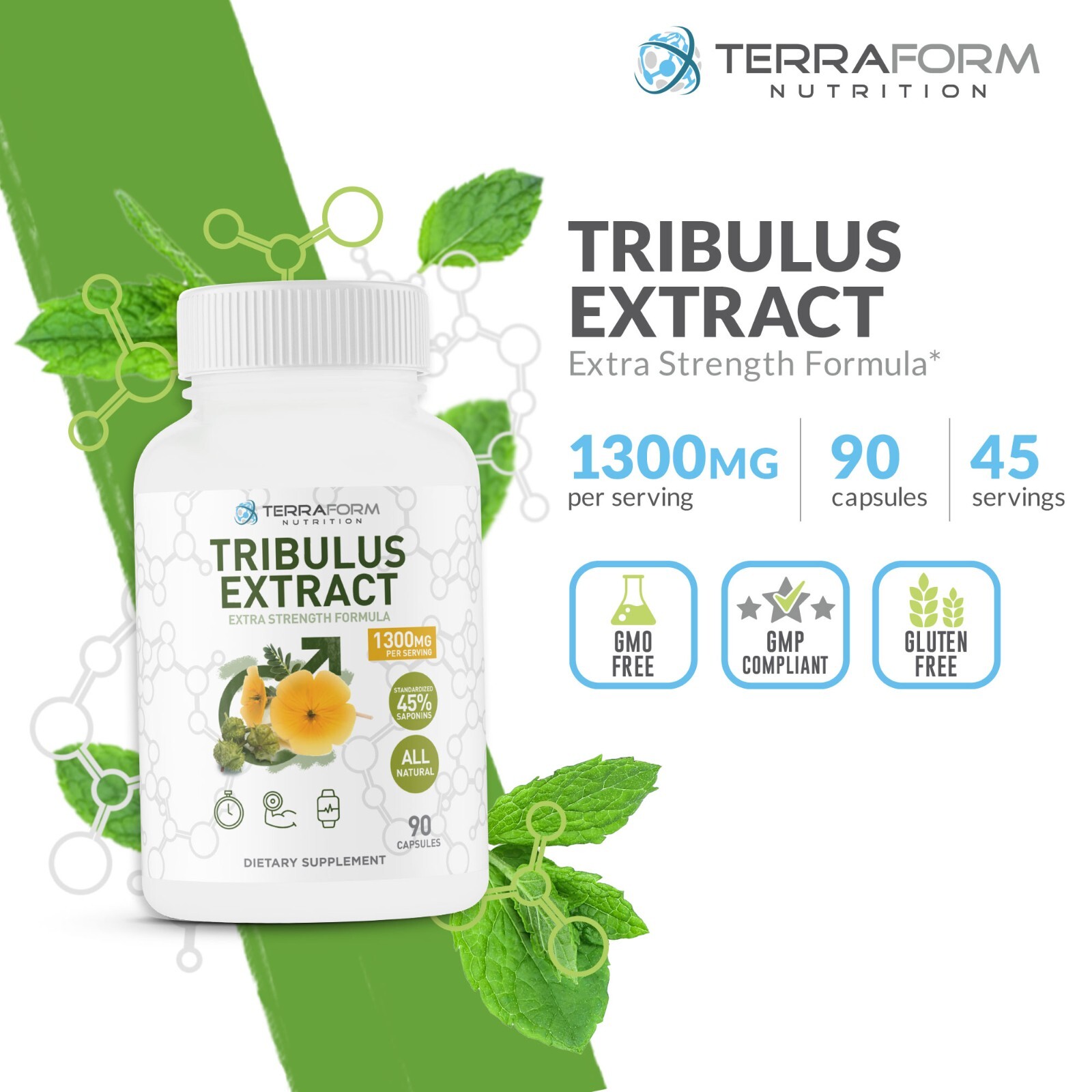 Maximum Strength Tribulus Terrestris 1300mg – 90 Capsules – STRONGEST AVAILABLE