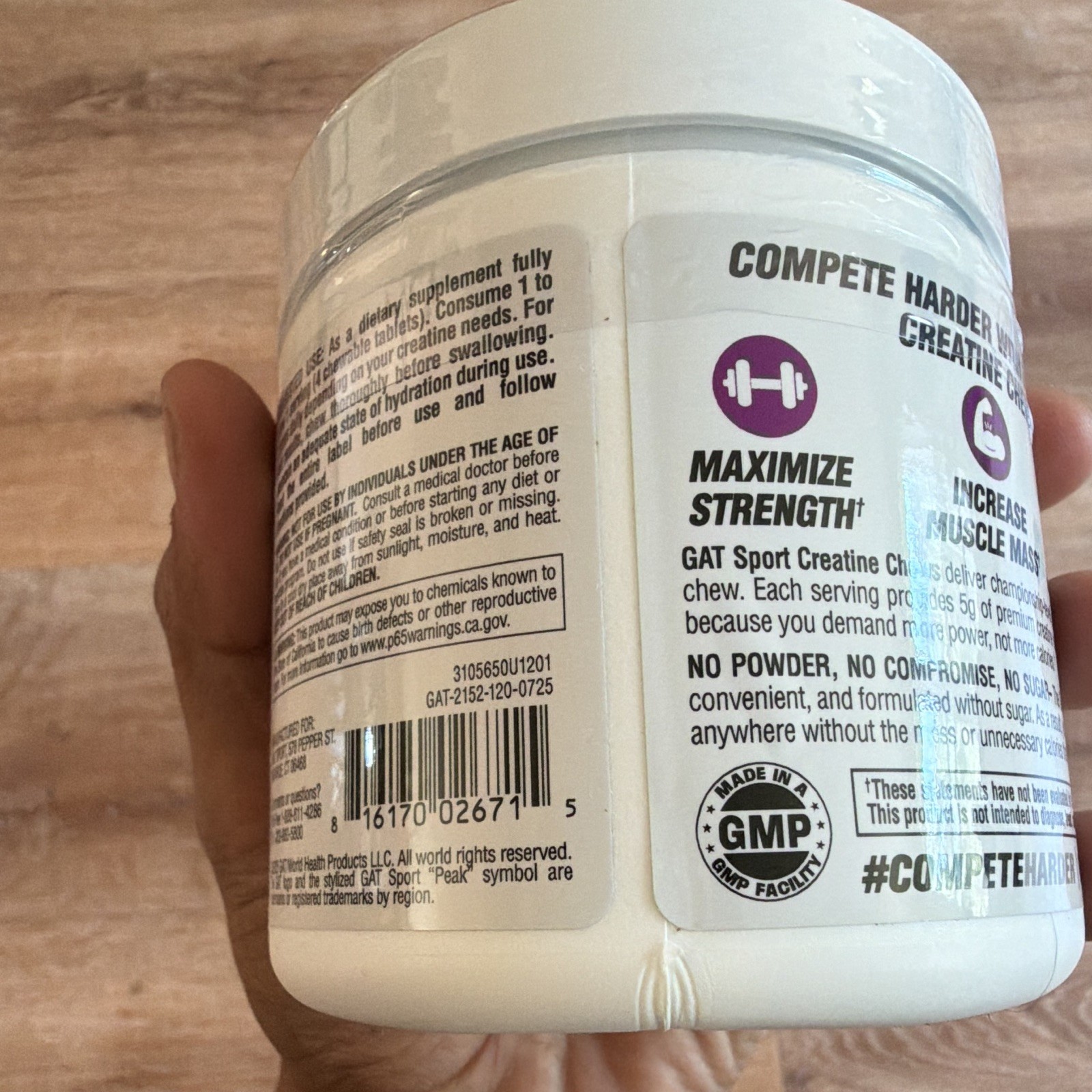 GAT Sport Creatine Chews Zero Sugar, Grape Cotton Candy 120 Tablets Exp 11/2027
