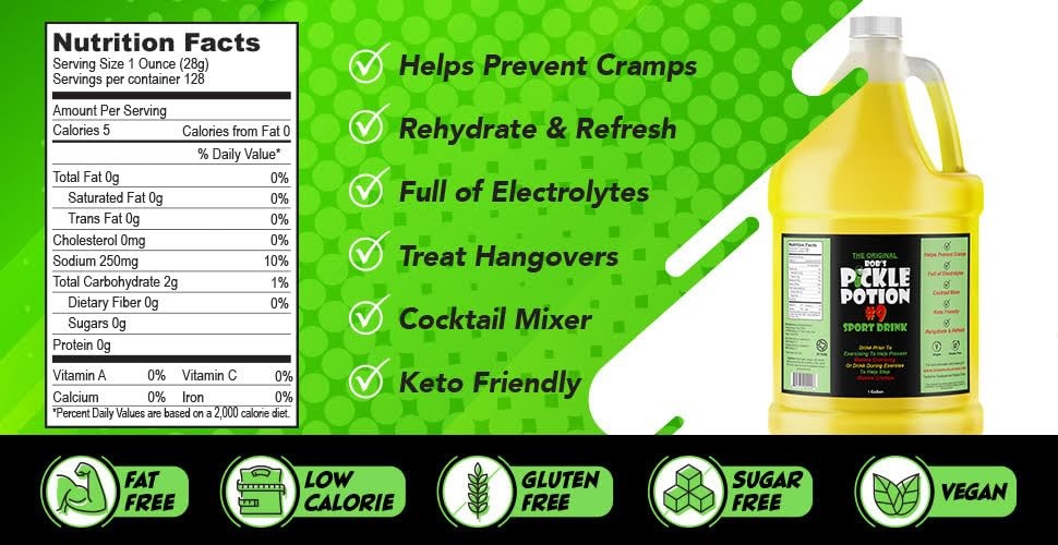 Bob’s Pickle Potion #9 Dill Juice – Sports Drink 128 Fl Oz (Pack of 1)