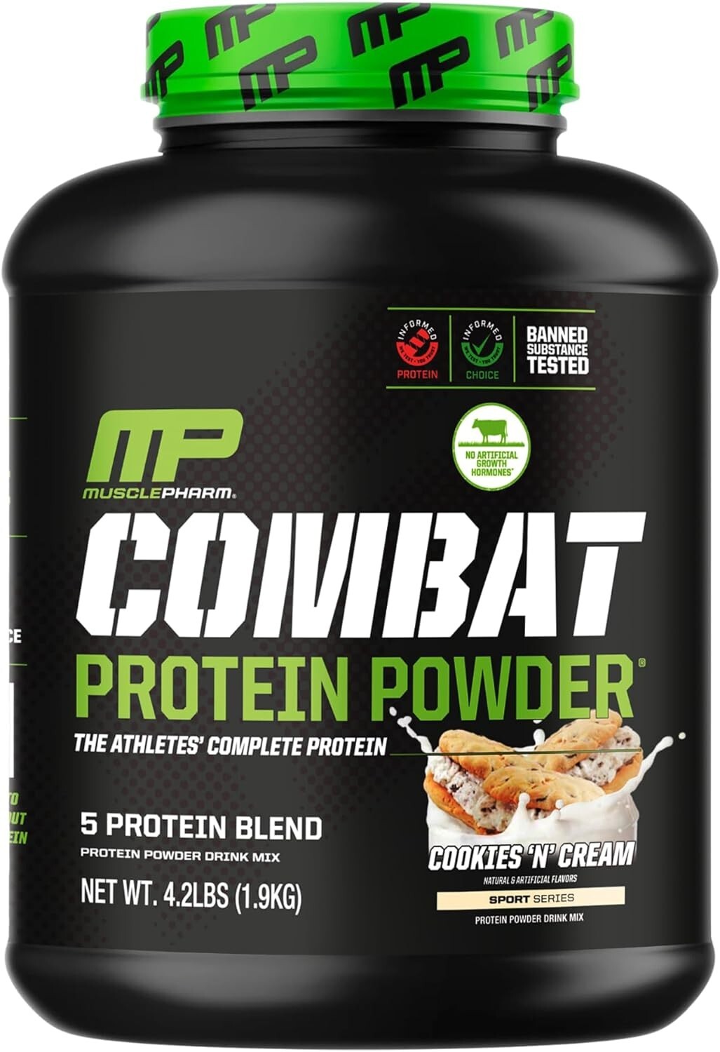 MusclePharm Combat Protein Powder – 4 lb, 52 Servings, Cookies & Cream