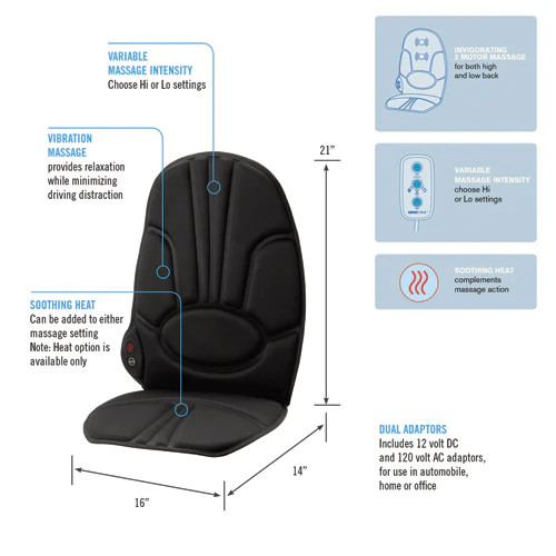 Heated Back Massage Cushion for Home & Car – Vibration Massager, Soothing Heat