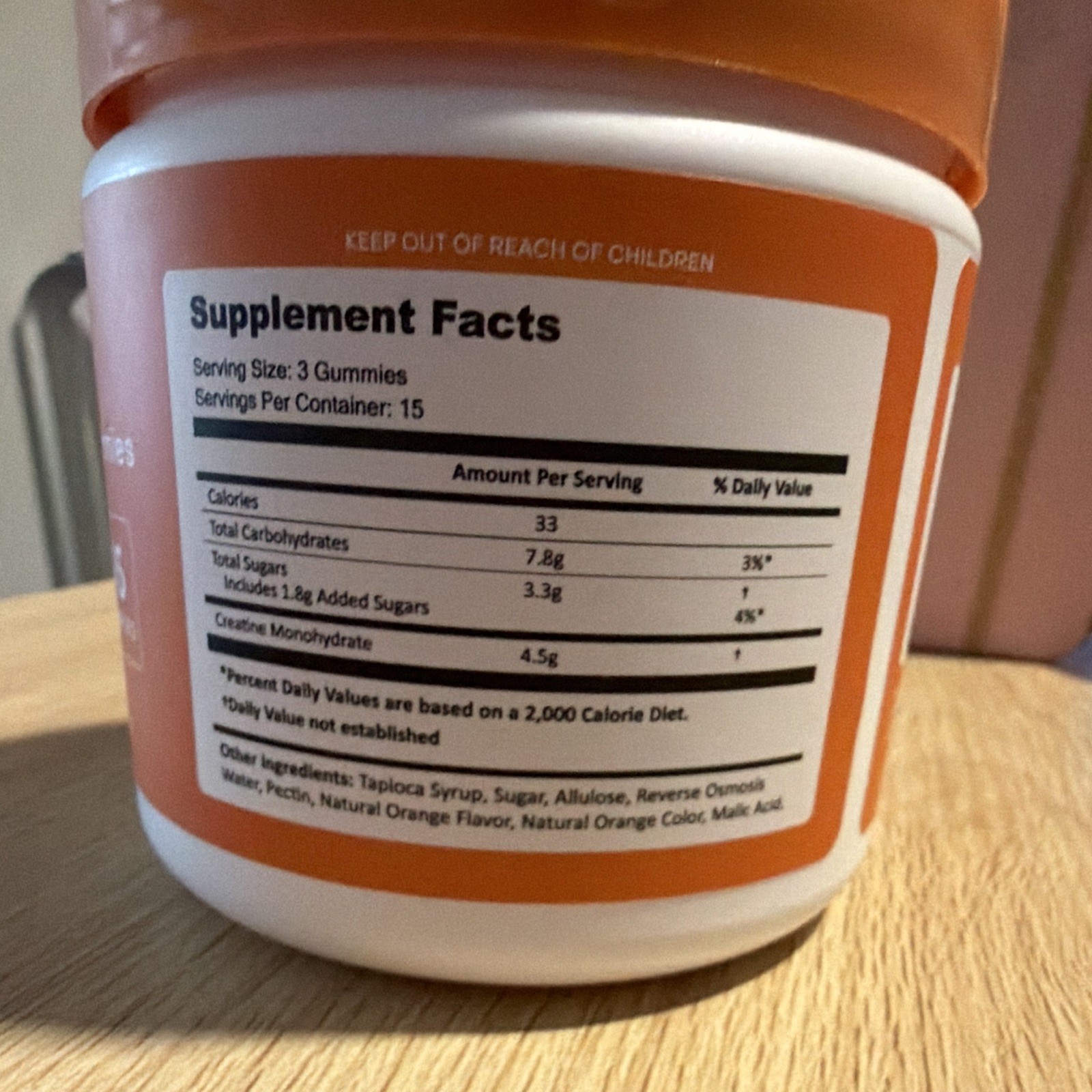 Create Creatine Monohydrate Gummies Orange 45 Ct Gluten-Free NSF Sport