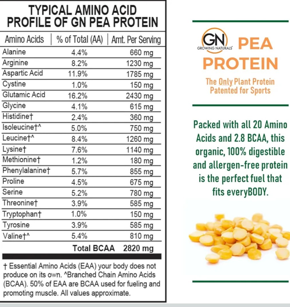 Growing Naturals Raw pea protein powder, plant-based vegan protein, BCAA,…