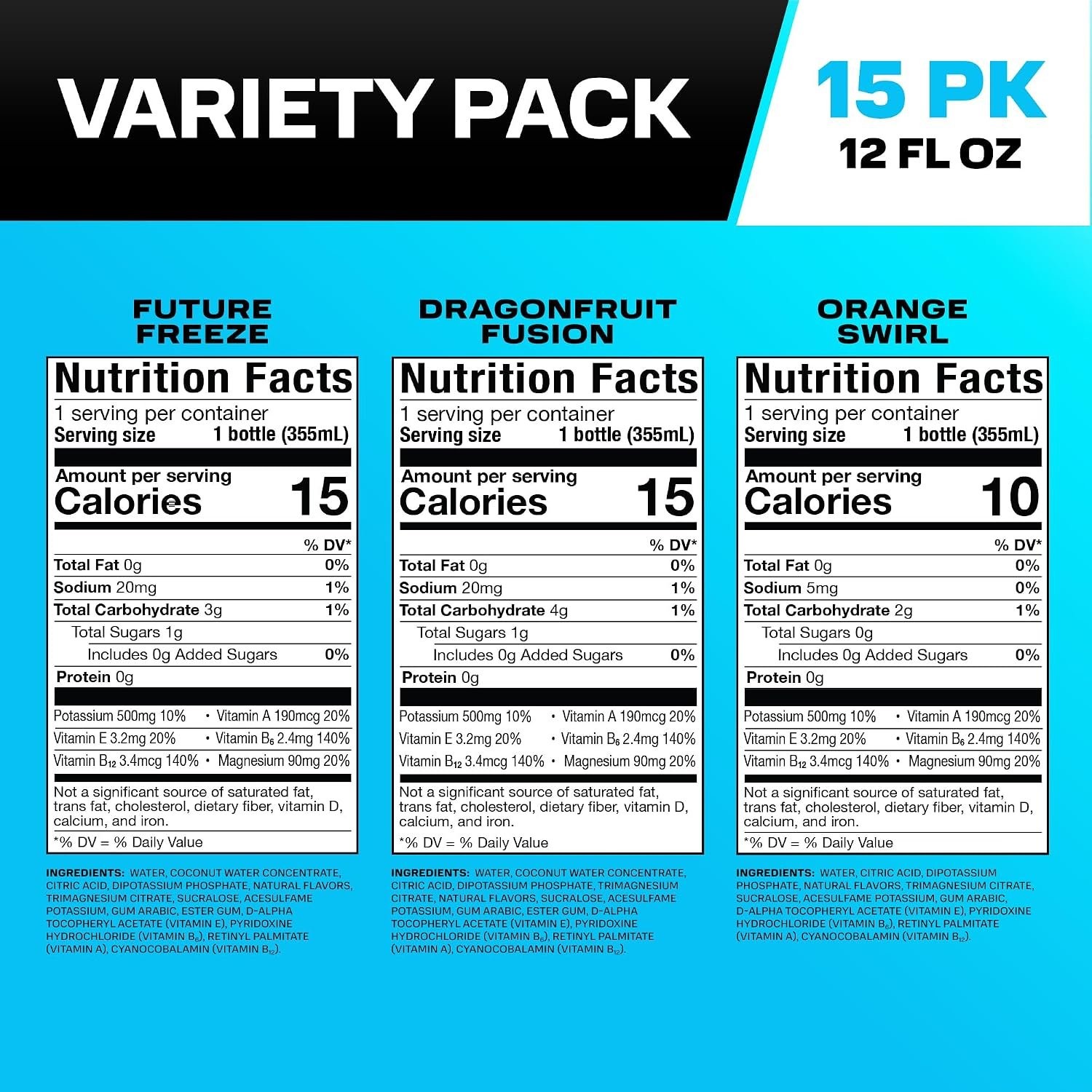 Electrolyte Enhanced Sports Drinks, 15 Pack, Gluten Free, 180 Fl Oz Total