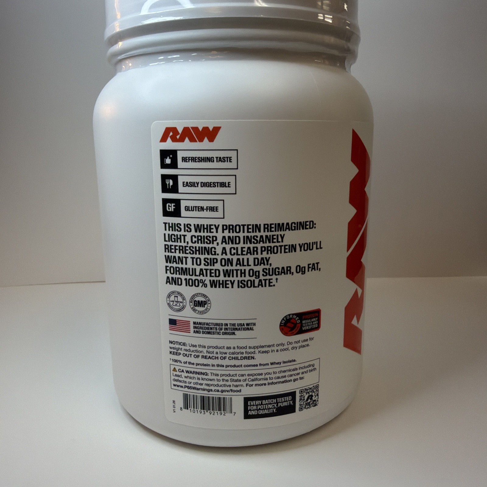 Raw Nutrition Clear Whey Protein – Blue Raspberry – Brand New – 25 Servings