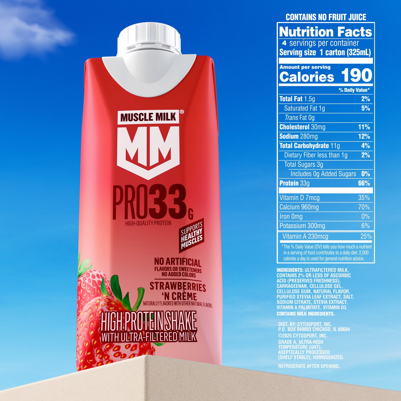 Pro 33G High Protein Shake Ultra Filtered Milk, Strawberries N Creme, 11 Fl Oz,