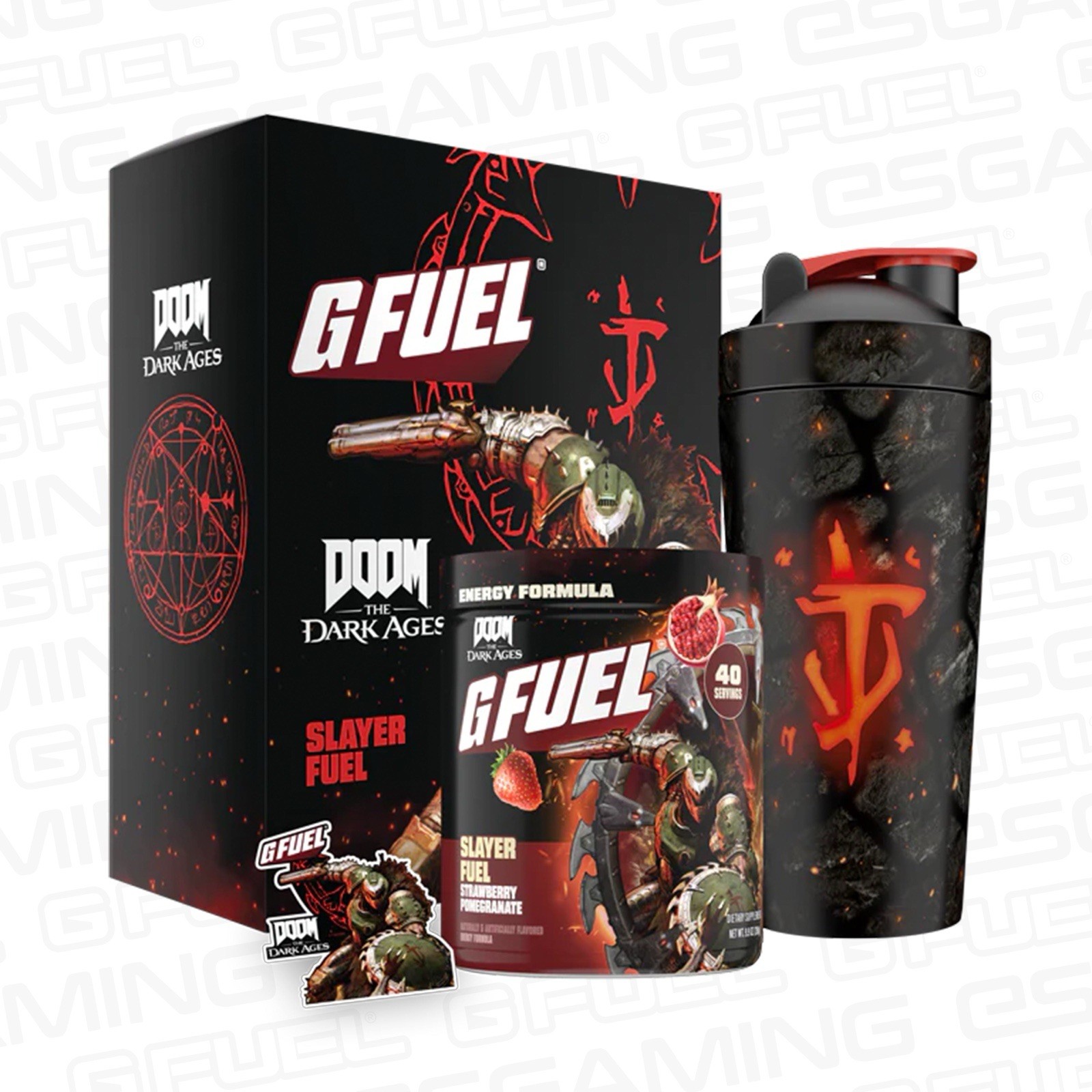 G Fuel DOOM The Dark Ages Slayer Collector’s Box Tub Metal Shaker Cup + Sticker