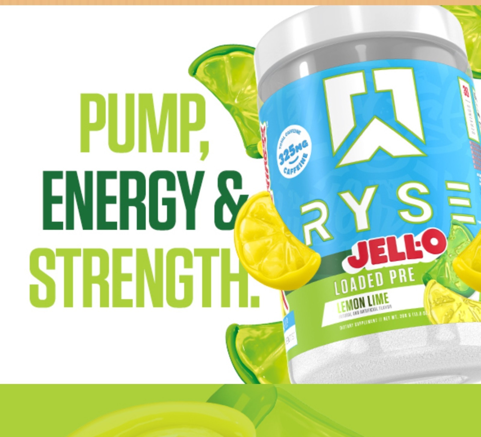 Ryse LOADED PRE 14 oz Size (30 Ser) JELL-O Series Lemon 🍋 Lime Fla BEST BY 9/26