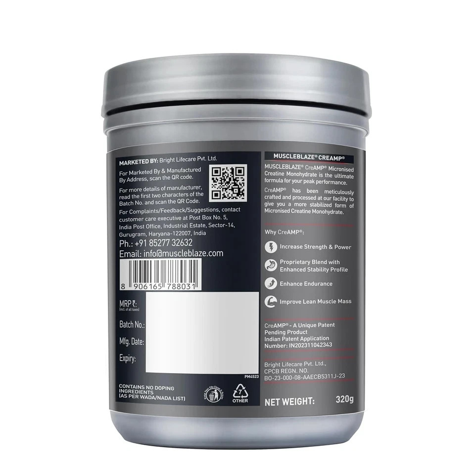 MuscleBlaze Micronised Creatine Monohydrate CreAMP Powder 80 Servings, 320g